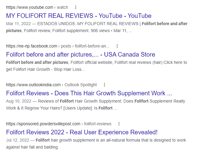 Google search for Folifort